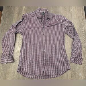 NWOT STRELLSON MAROON AND NAVY PLAID BUTTON DOWN SLIM FIT - Size 42 SKU:580